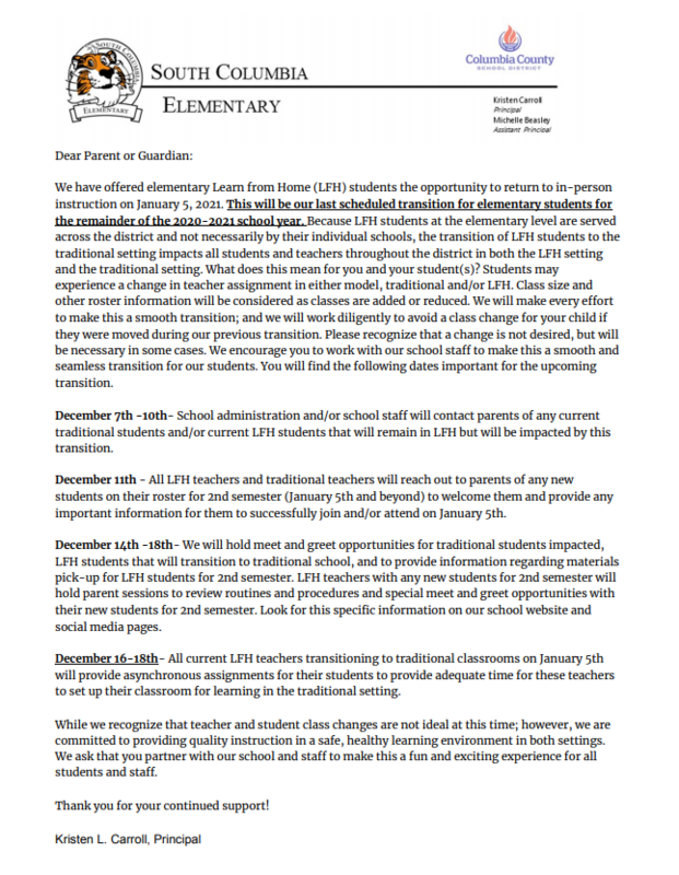 LFH Parent Letter Featured Photo