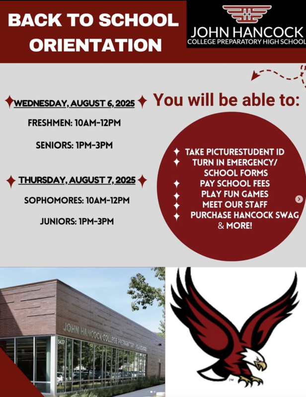 Orientation will take place on August 6–7 from 10:00 a.m. to 3:00 p.m. Please call the school at 773-535-2410 to confirm the date and time assigned to your child’s grade level.