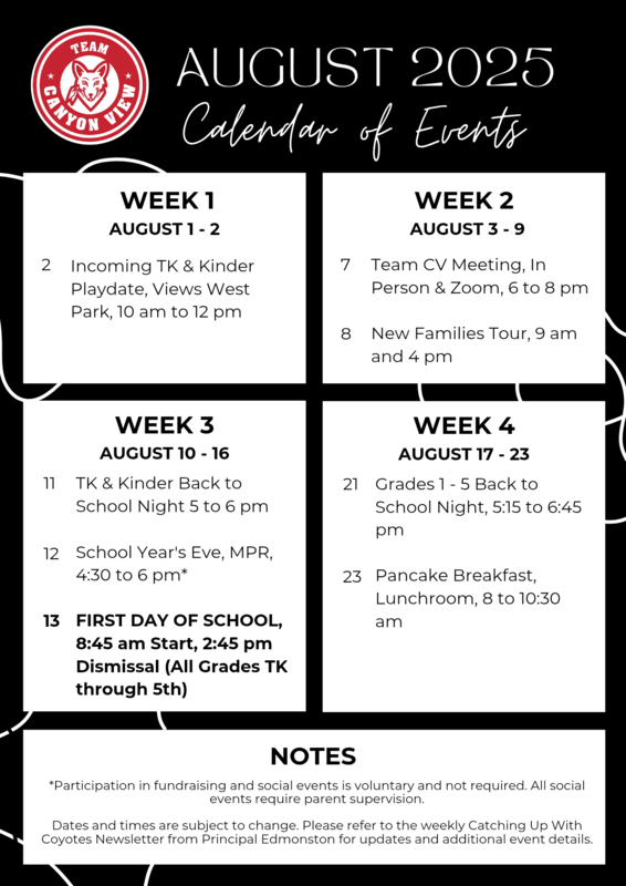 August Events Calendar