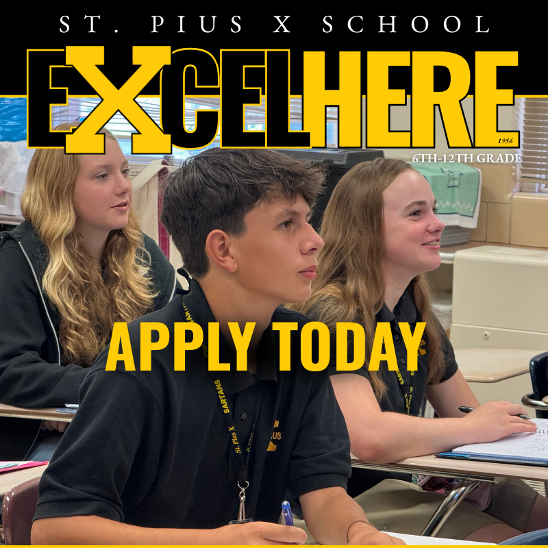 Image of current students in desk with apply now text