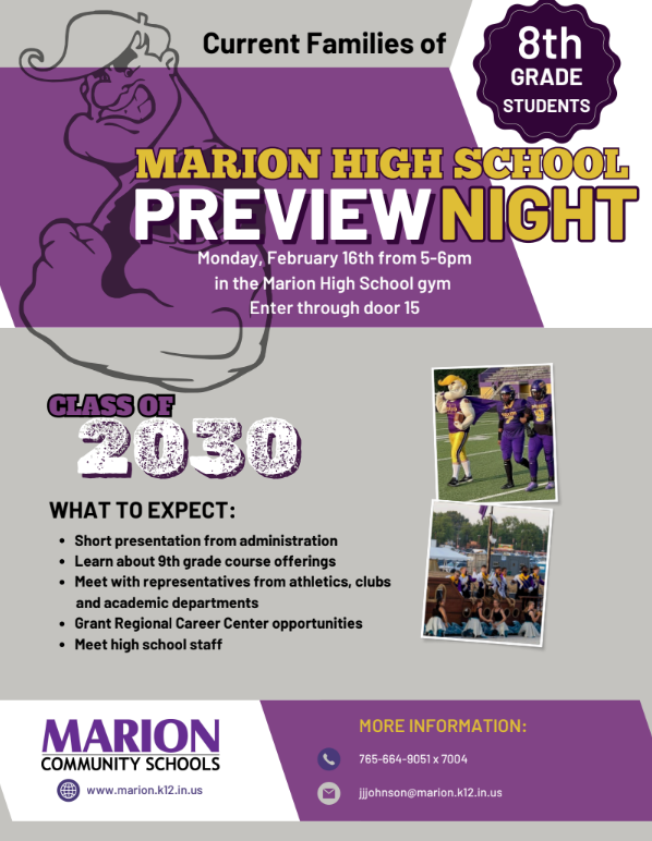 promo graphic - MHS 8th grade preview night 2026