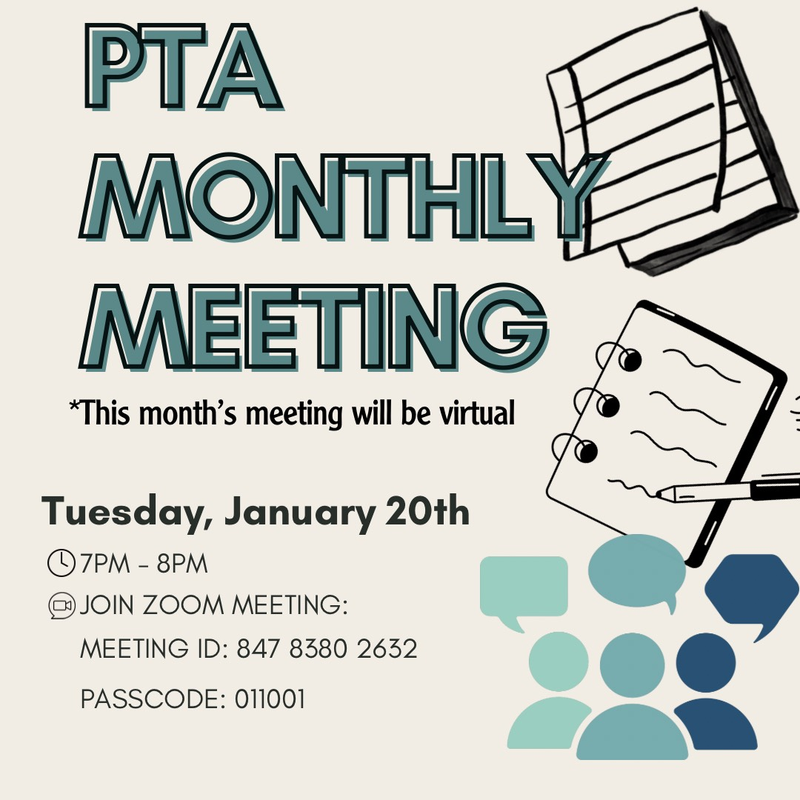 Join the PTA for their January Meeting on Zoom! Tuesday, January 20th, 7–8pm Featured Photo