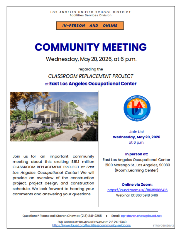 Classroom Replacement Project Community Mtg. Flyer English