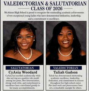 MHS recognize CyAsia Woodard, Salutatorian, and Taliah Gadson, Valedictorian.