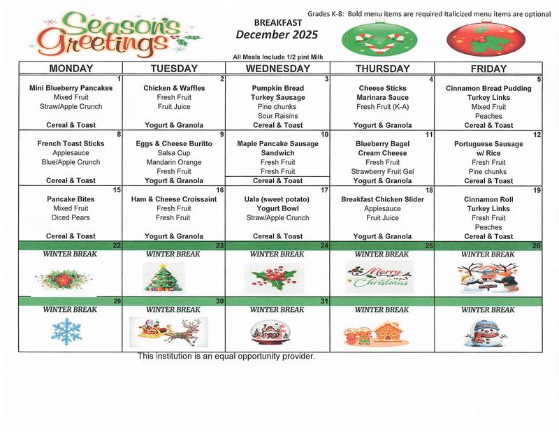 December - Breakfast Menu