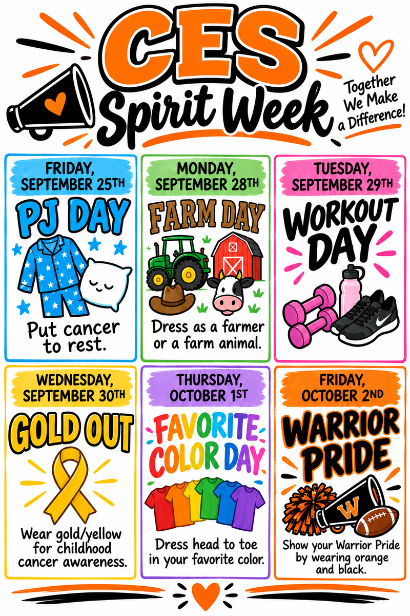 colorful flyer listing dress up days for Homecoming week.