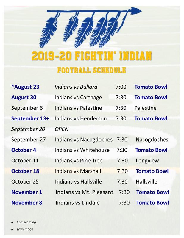2019 Fightin' Indian Football Schedule