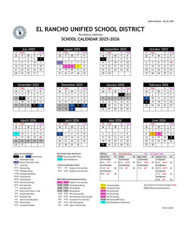 2025-2026 School Calendar