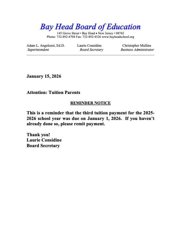 Tuition Payment Reminder