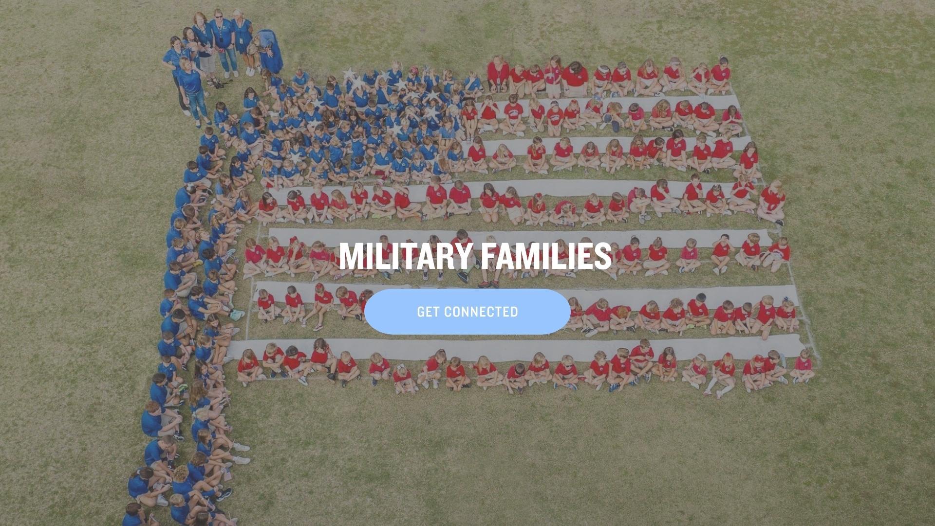 A group of people arranged to form a giant American flag with a text overlay.