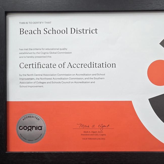 Beach School District Certificate of Accreditation