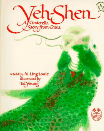 Yeh-Shen book cover watercolor picture of a woman wrapped in a green dress
