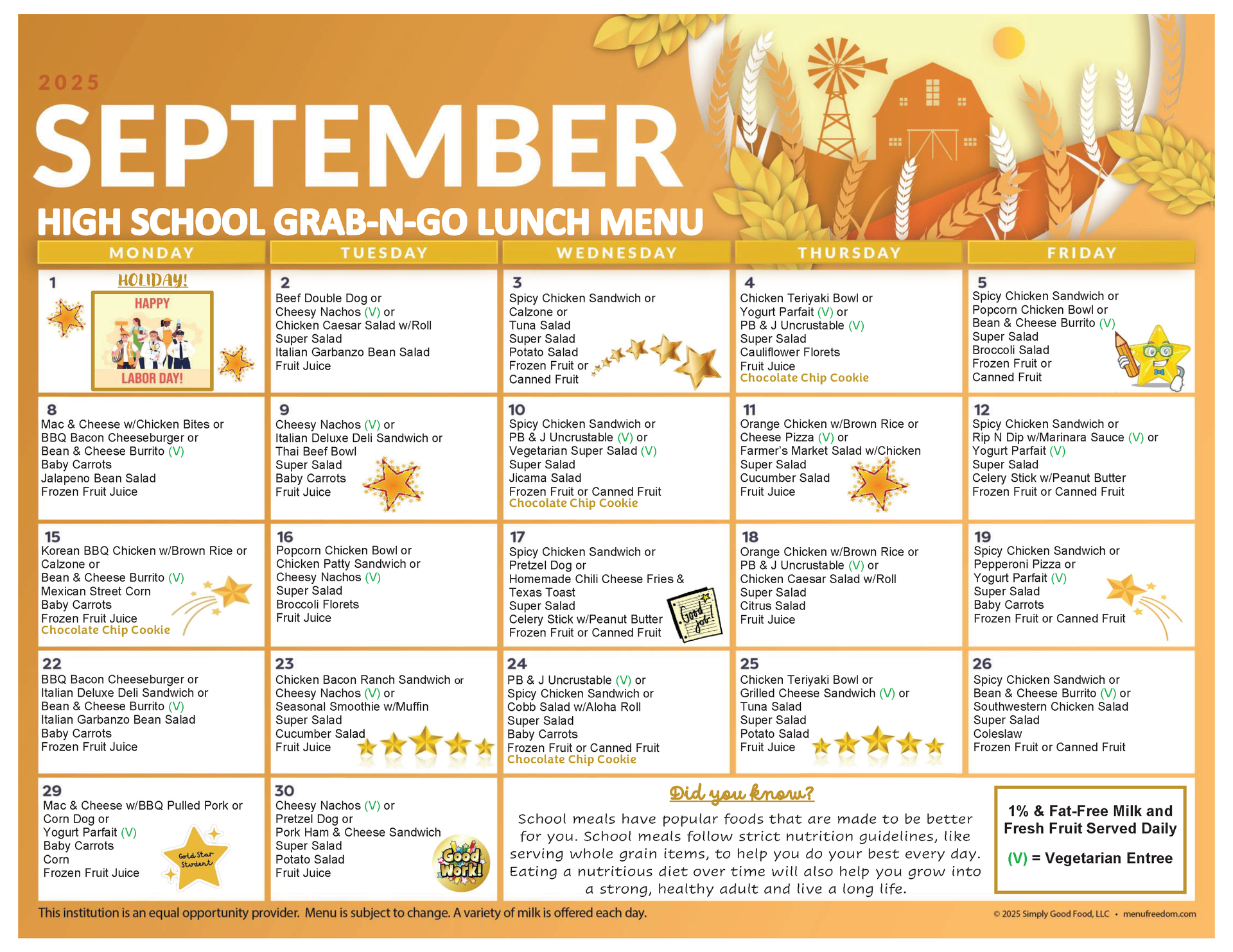High School Grab-N-Go Lunch Menu (click to view)