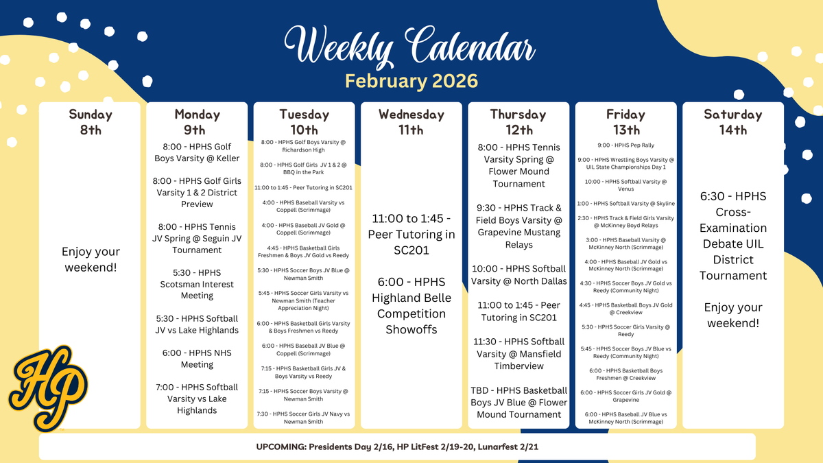 Weekly Events 2-9-26