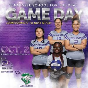 Group of four female athletes in sports uniforms posing for homecoming game promotion.