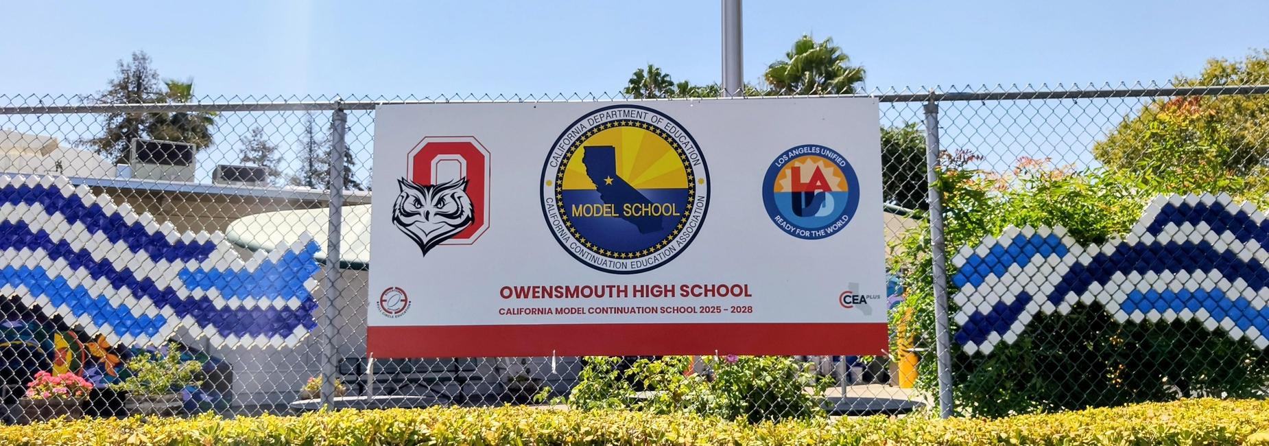 Owensmouth Model Continuation School Banner on Jordan Avenue