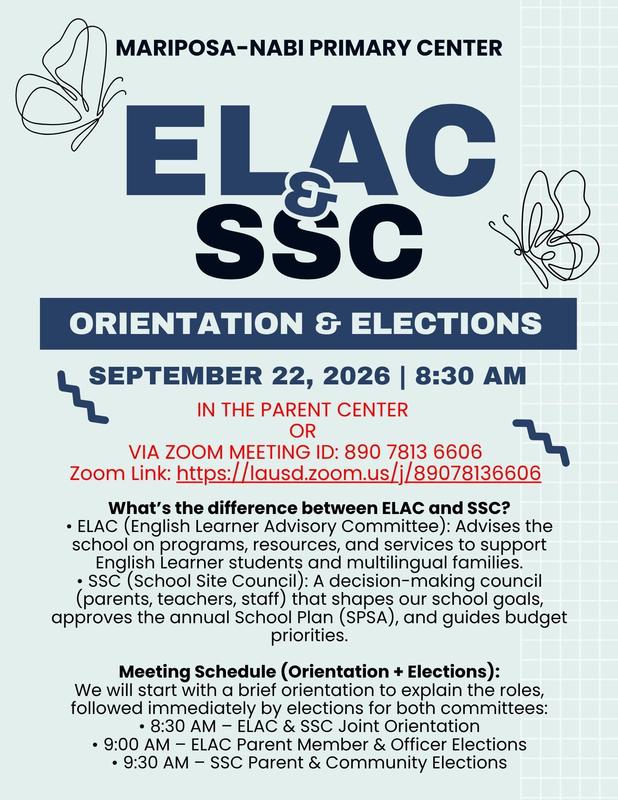 ELAC and SSC Orientation and Elections