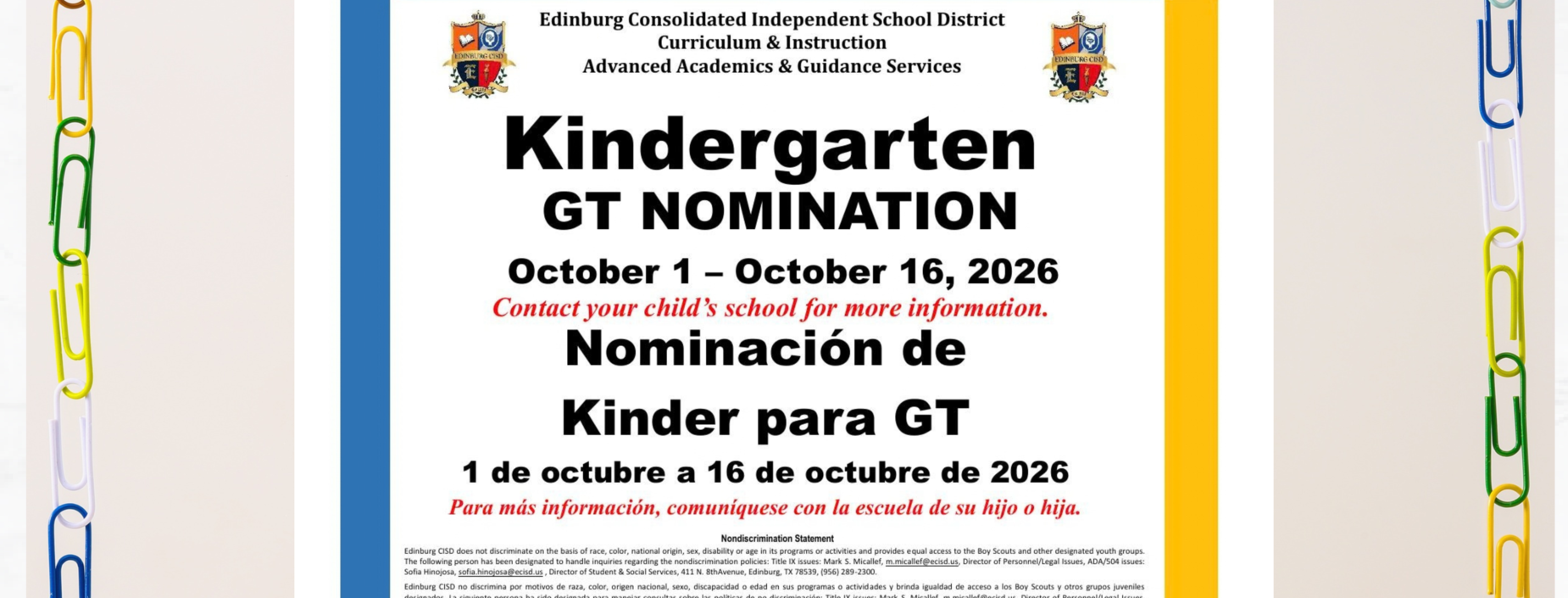 Kindergarten GT Nomination
