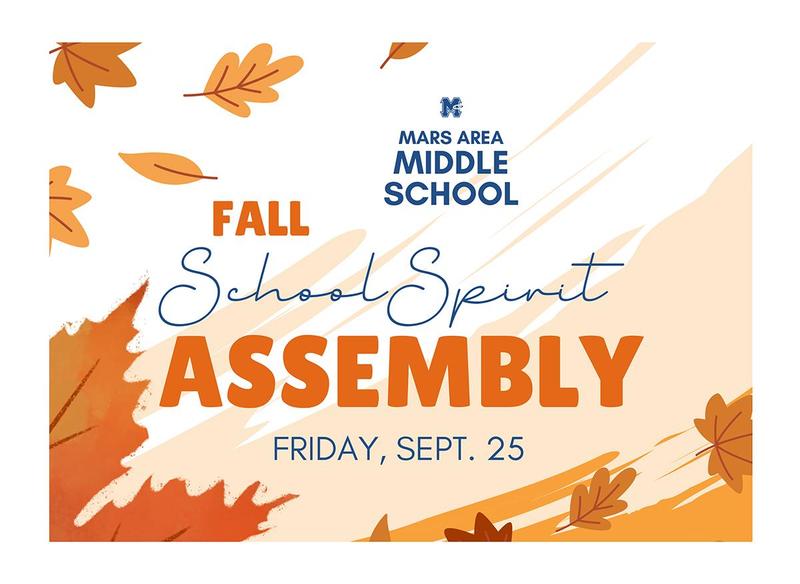 Pumpkin-themed poster promoting a school spirit assembly on September 25.