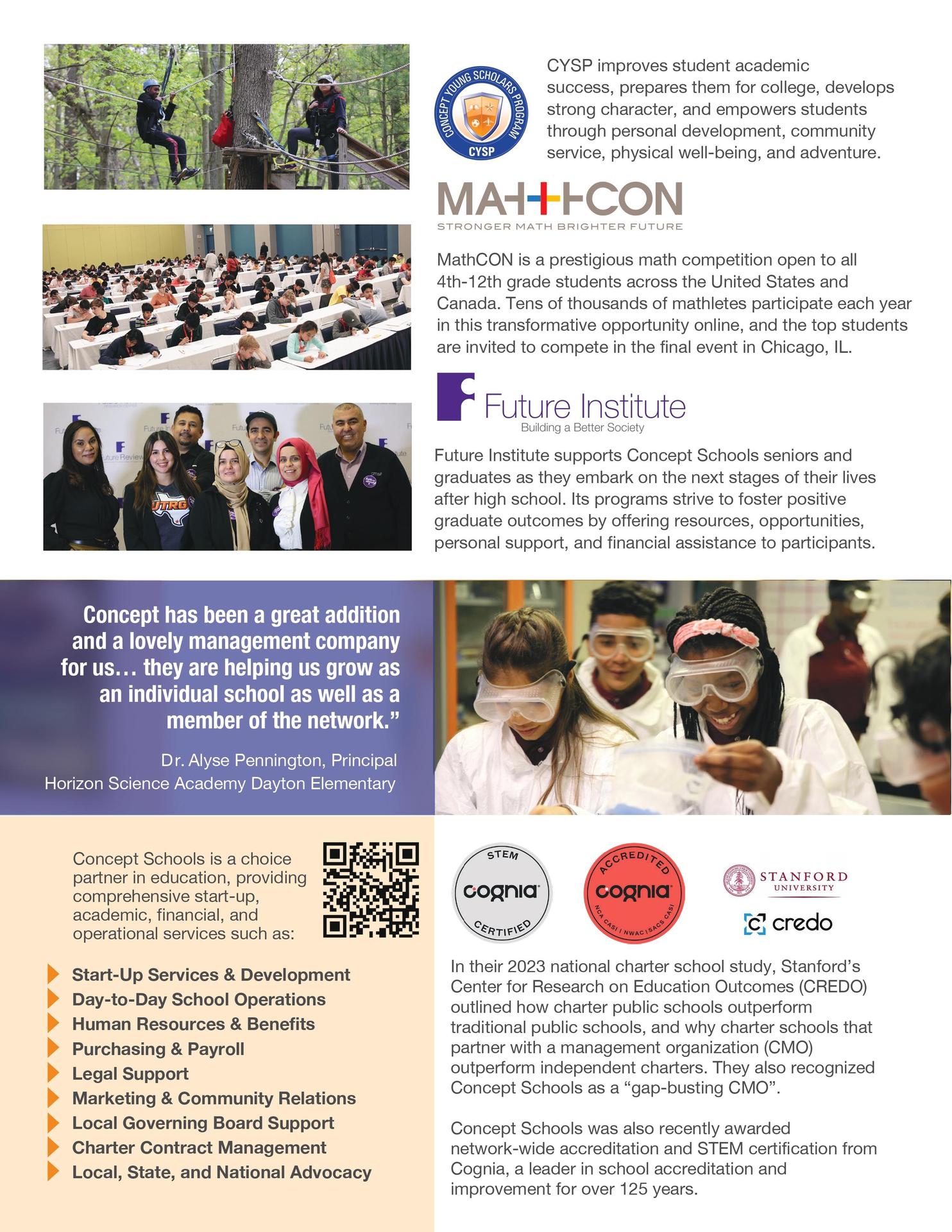 The Concept Schools Science and Engineering Fair logo, MathCON logo, Sevensky logo, CYSP logo and Future Institute logo