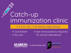 promo graphic: MCS immunization catch-up clinic 2025