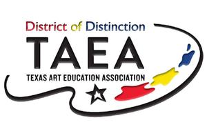 District of Distinction Texas Art Education Association logo with red yellow and blue paint samples