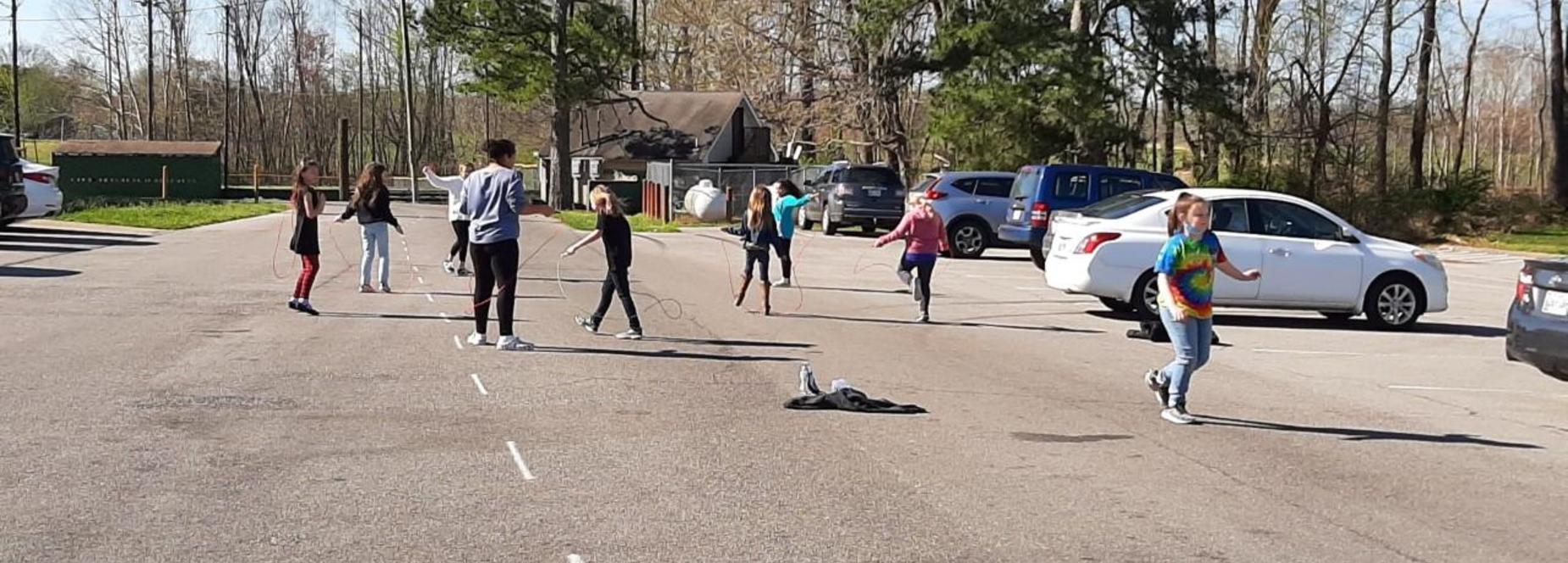 students playing outside