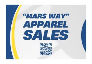 blue and gold on white graphic with the words Mars Way Apparel Sales