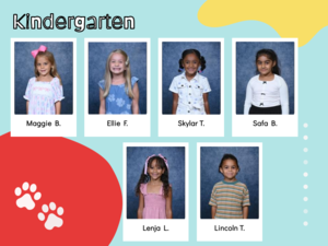 Yellow, white, and red background featuring photo of students who show self control