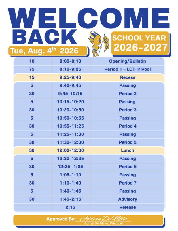 Bell Schedule for 8/4/2026