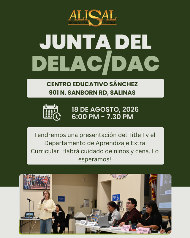 DELAC meeting Aug. 18 2026 announcement in Spanish