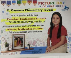 Fall Picture Day, Tuesday, September 23 Wear school uniform