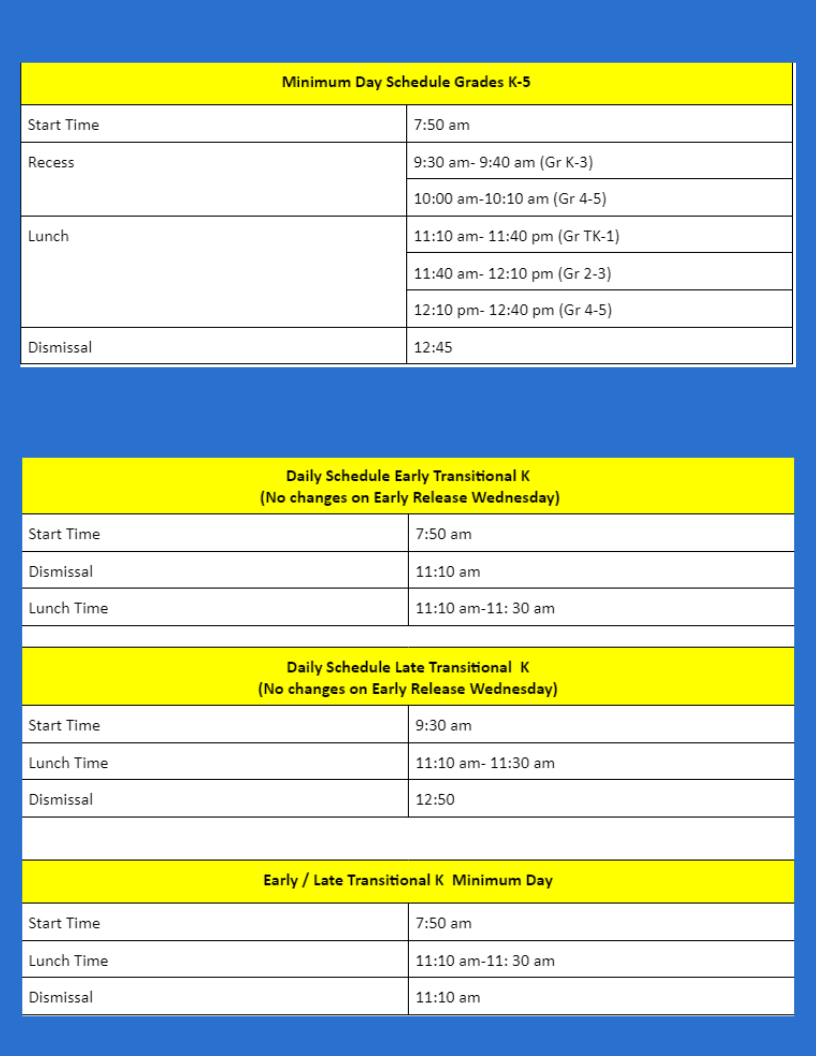 Schedules Our School Melrose Elementary School