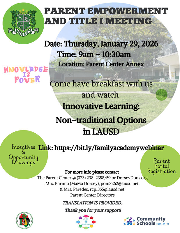 Parent Empowerment & Title I Meeting Flyer