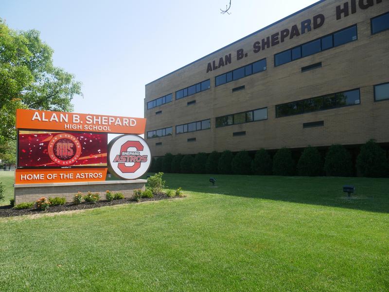Shepard High School building and marquee