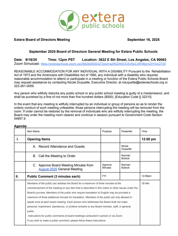 Board Meeting/Junta Ejecutiva 9/16/25