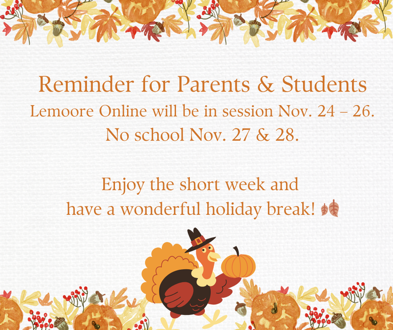 Thanksgiving break announcement