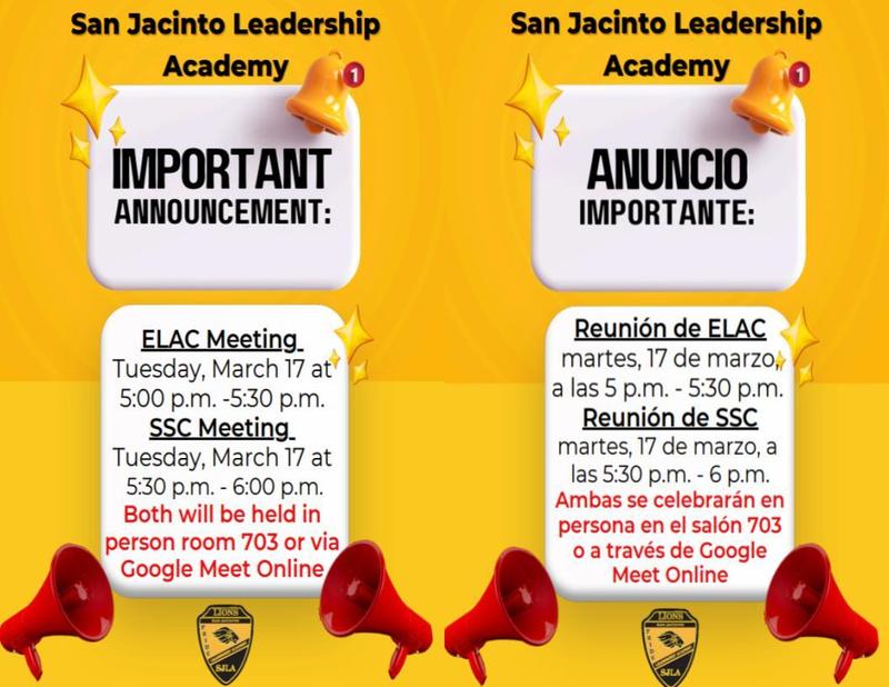 elac and ssc meetings march 17