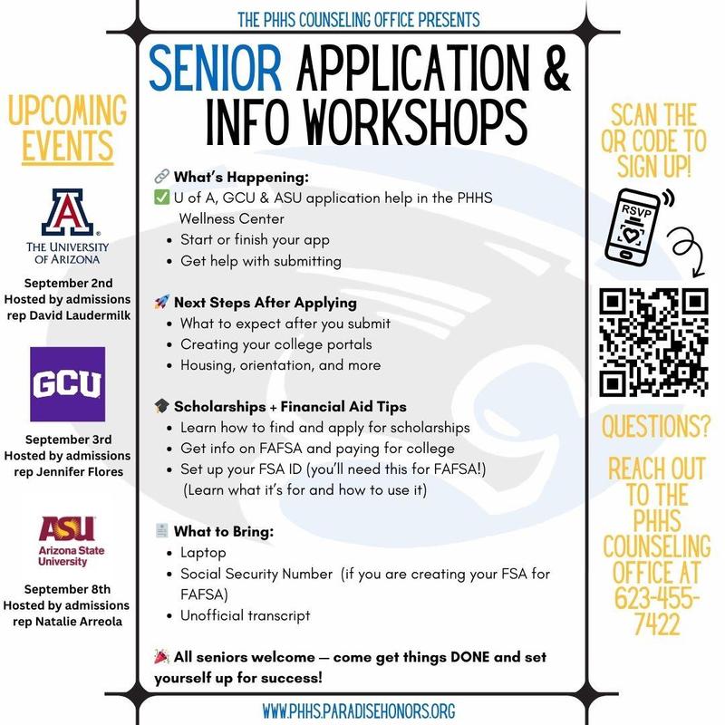 flyer with info about application workshops for seniors