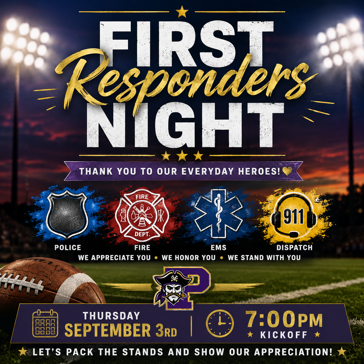 First Responders Night football game 9/3/26 graphic