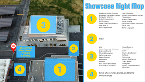 Map of the Showcase Night layout with labeled areas and event details.