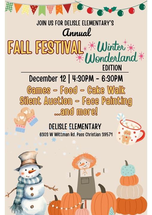 Change of Date for our Fall Festival see below: