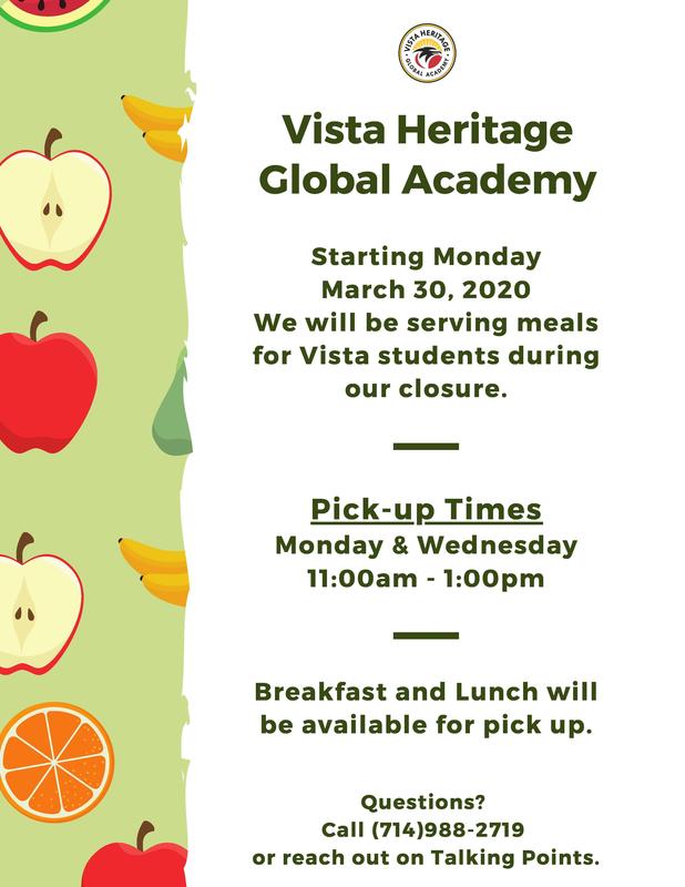 We will be serving meals for Vista students during our closure. Featured Photo