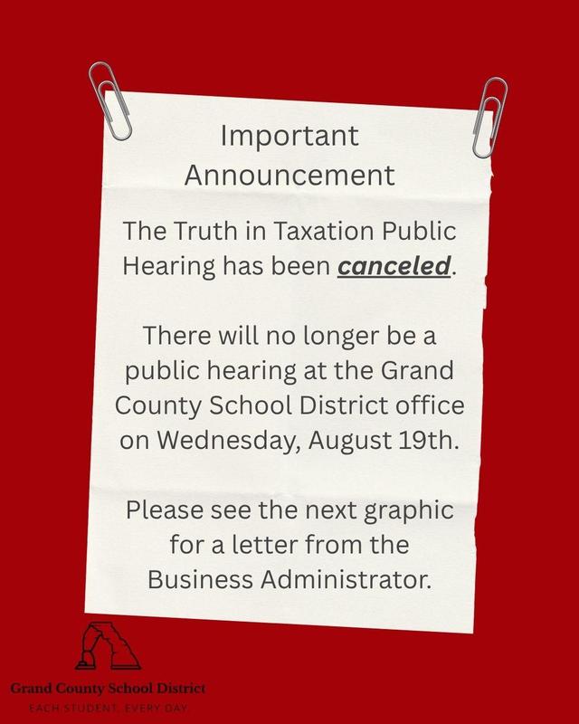 Attention grabbing, short text Truth in Taxation Cancellation Notice