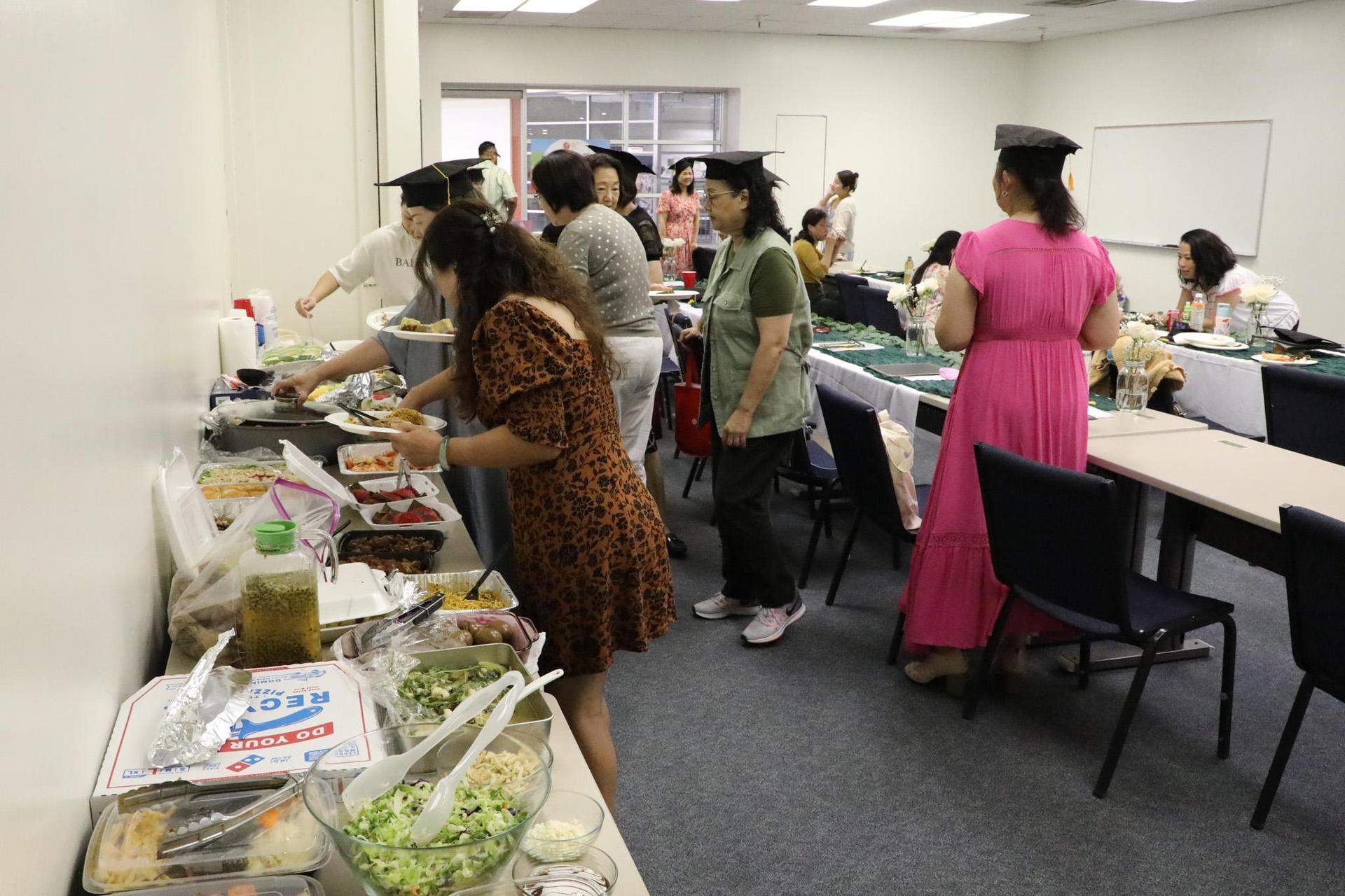 students getting food