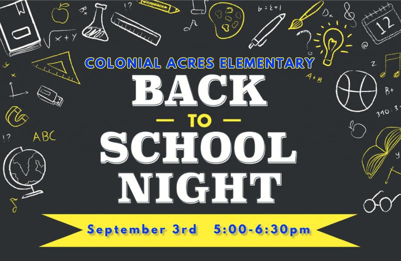 Back To School Night September 3rd 5:00-6:30pm