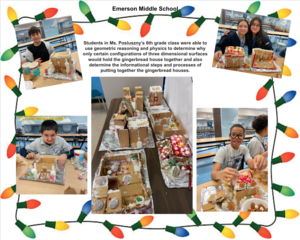 Designing gingerbread houses at the Emerson Middle School