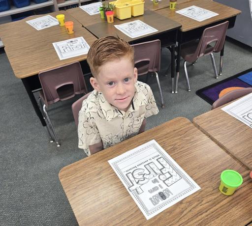 picture of an elementary student at his desk