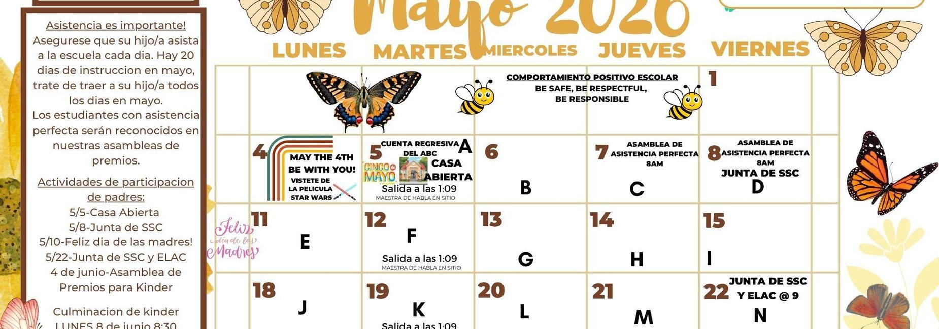 May parent calendar spanish