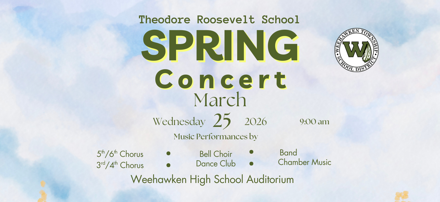 TRS Spring Concert 
Wednesday, March 25th
9AM Weehawken High School